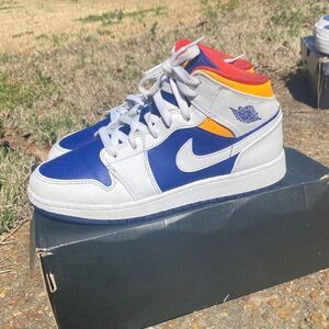 Air Jordan 1 Mid Royal Blue Laser Orange Men's Basketball Shoes 554725-131 Sz 6y